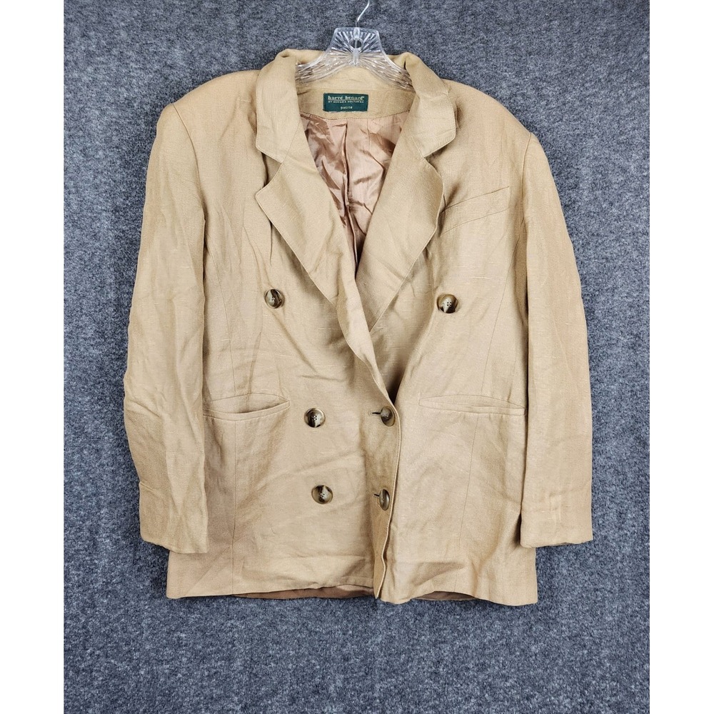 Harve Benard‎ Blazer Women Petite Tan Double Breasted Vintage Professional 80s